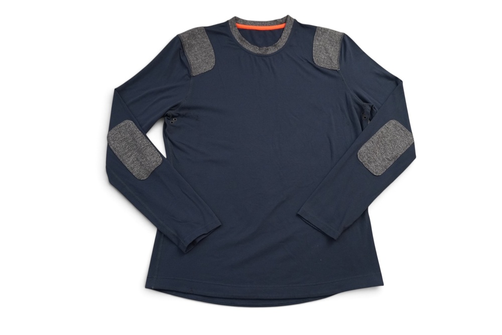 Lululemon Mens Long Sleeve Shirt Medium Navy Herringbone Elbow Patch No Tag